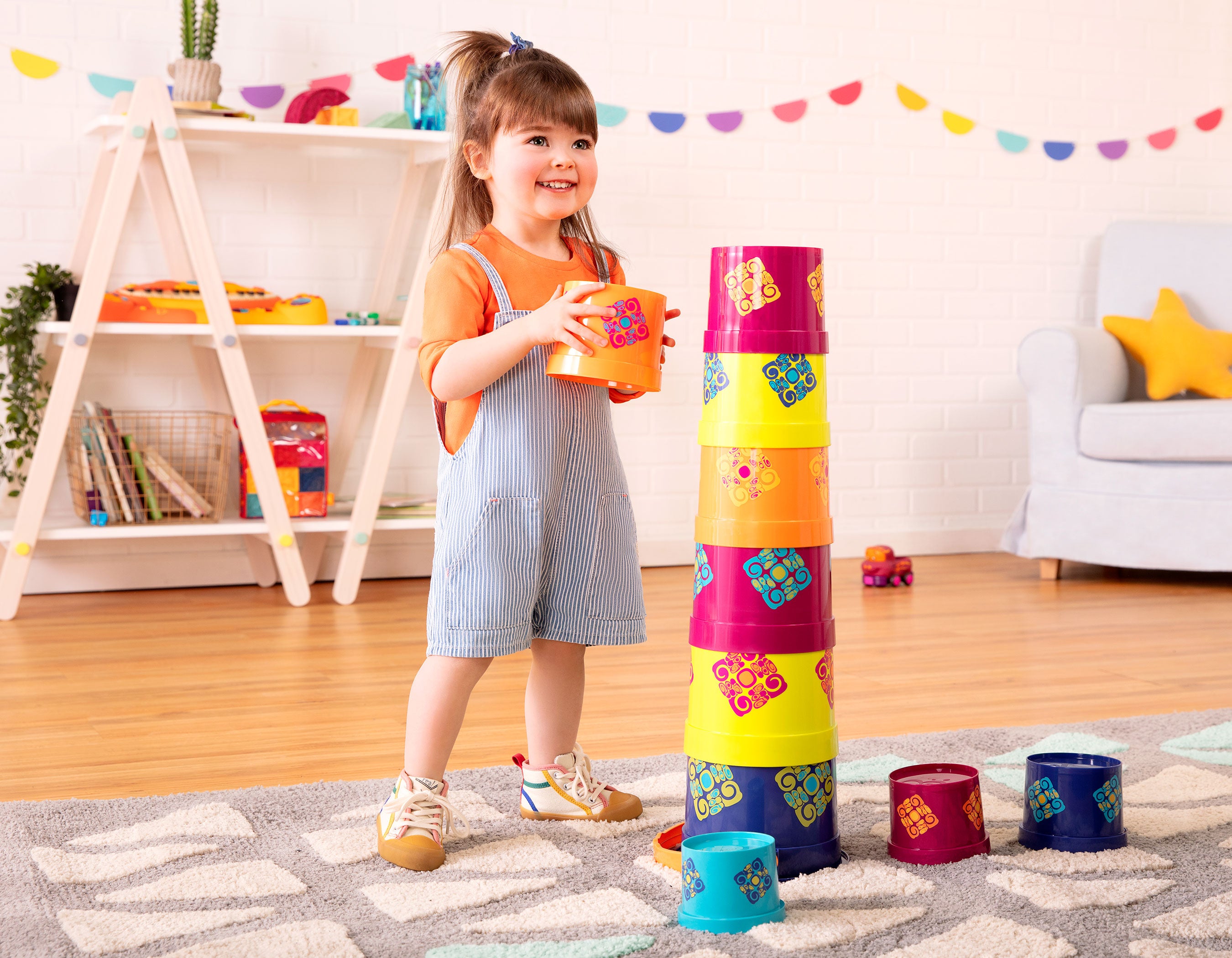 Colorful nesting buckets.