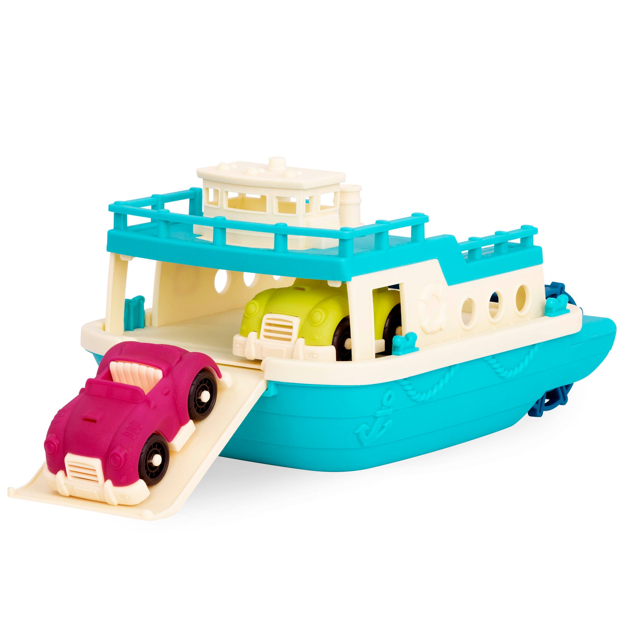 Toy ferry boat with two cars.