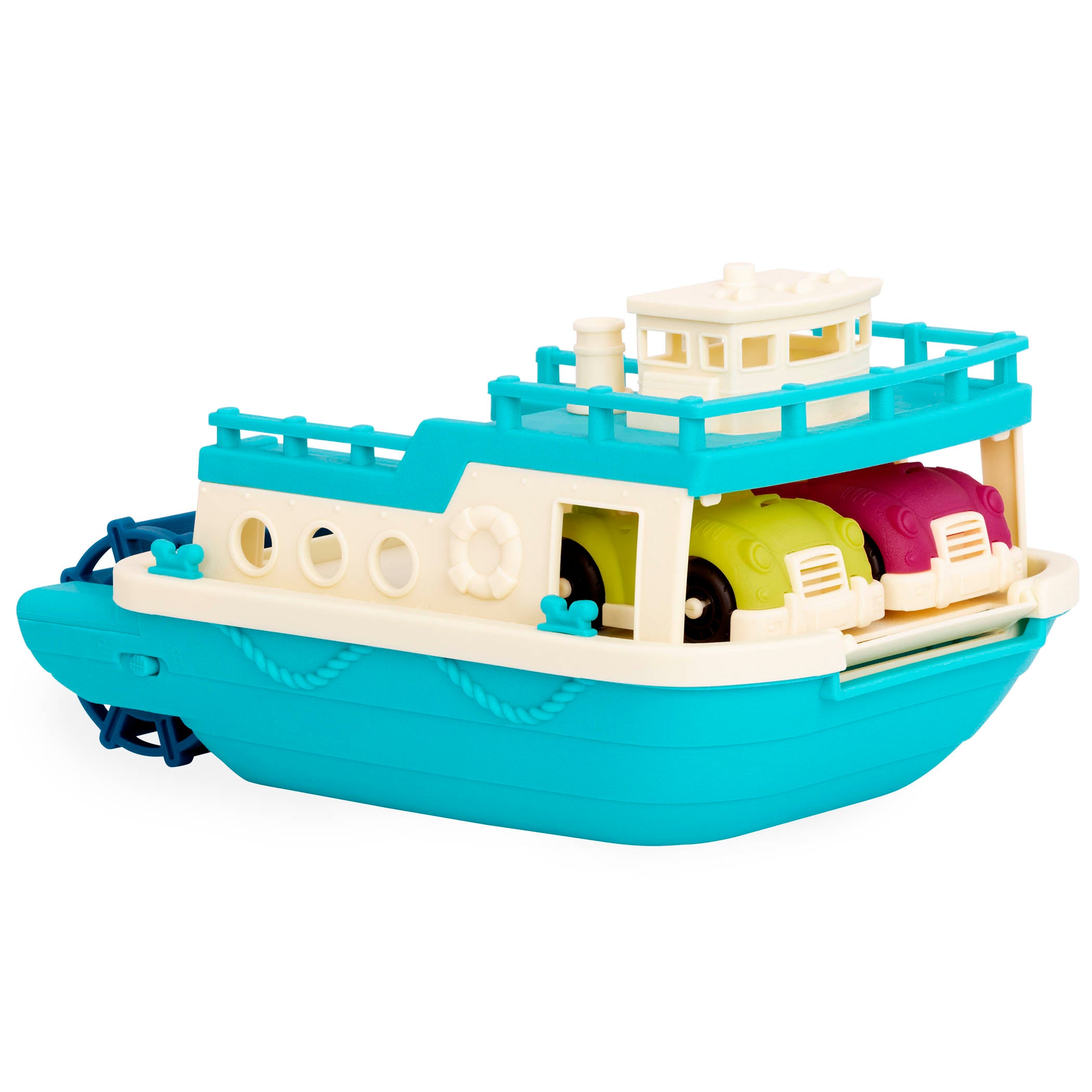 Toy ferry boat with two cars.